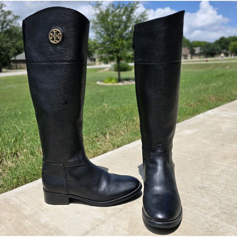 Tory Burch Black Junction Tall Riding Boot Soft Pebbled Leather SIZE 6M